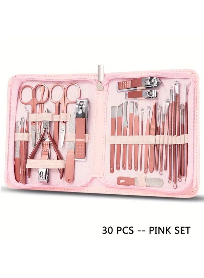 مجموعة مانيكير وردي 30 في 1، طقم مقصات الأظافر، أدوات العناية بالأقدام 30 قطعة - Image 1