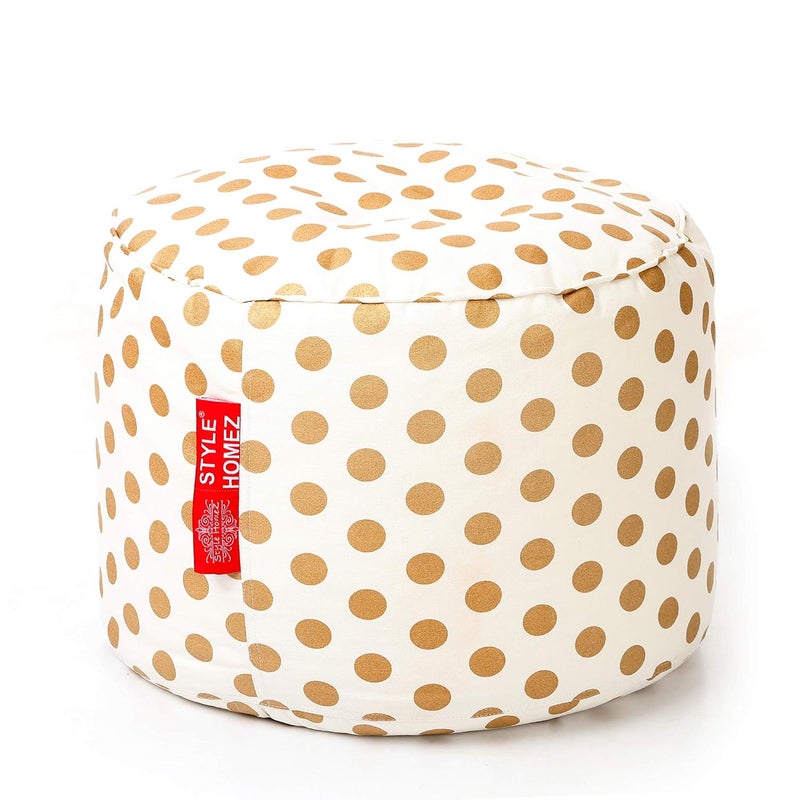 Style Homez Style Homez Round Cotton Canvas Polka Dots Printed Bean Bag Ottoman Stool Large Cover Only Gold Color 