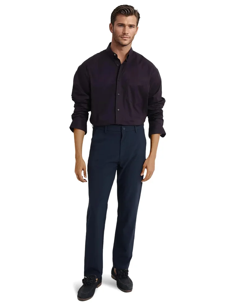 Rare Rabbit Rare Rabbit Men's Zord Dark Purple Cotton Lycra Fabric Full Sleeves Button Down Collar Boxy Fit Plain Shirt
