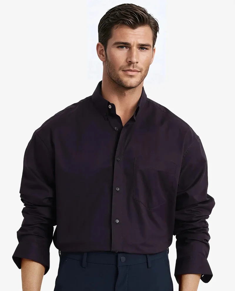 Rare Rabbit Rare Rabbit Men's Zord Dark Purple Cotton Lycra Fabric Full Sleeves Button Down Collar Boxy Fit Plain Shirt