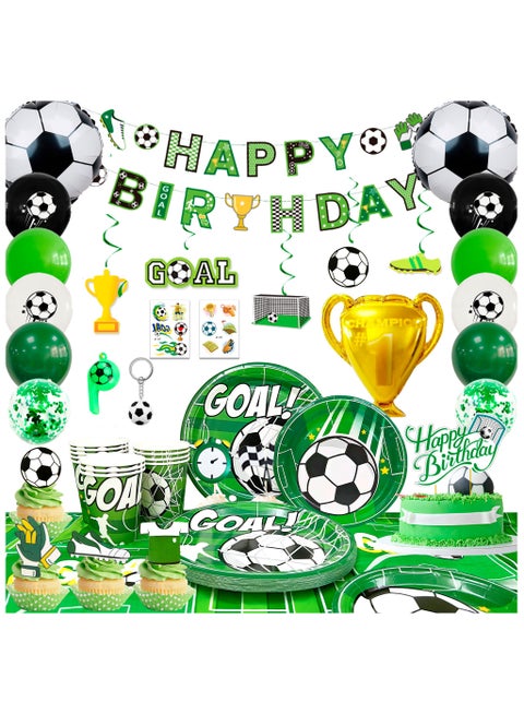 Soccer Party Decorations for 16 Guests, Soccer Party Disposable Tableware Set Soccer Theme Birthday Banner Balloons Soccer Disposable Plates