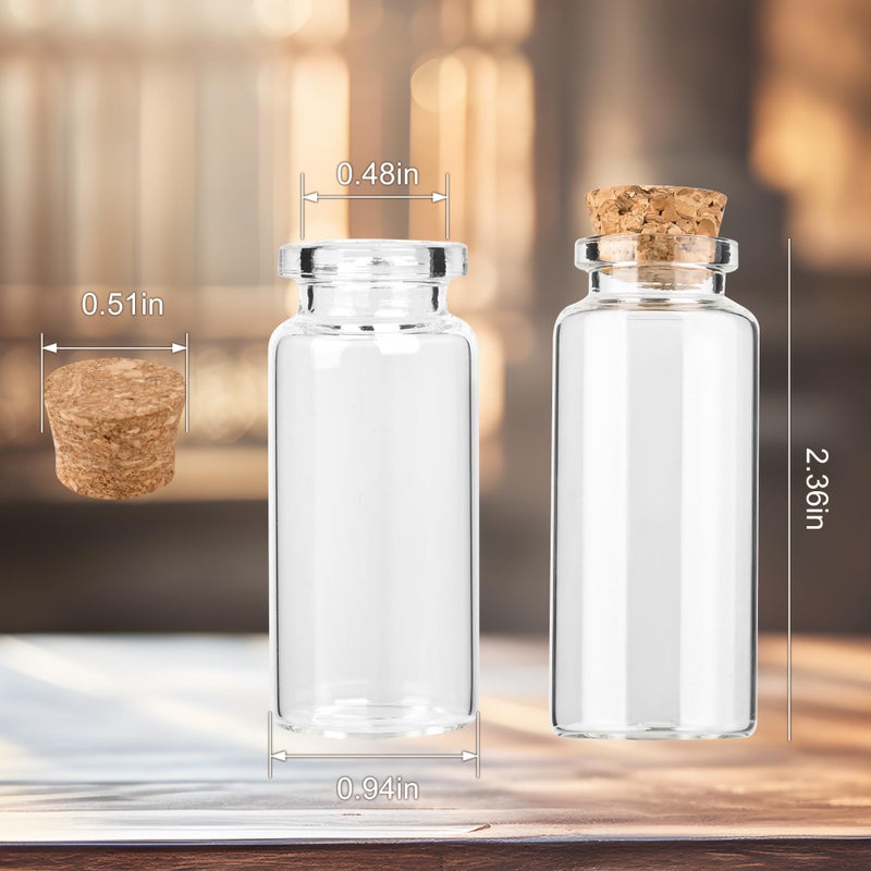 Yadream 20pcs 0.94" x2.36"Small Glass Potion Bottle,20ml Tiny Glass Vials,Mini Cork Stopper Glass Bottle for Wedding Favors, Birthday Party,DIY ART Crafts(empty bottle) - Image 2