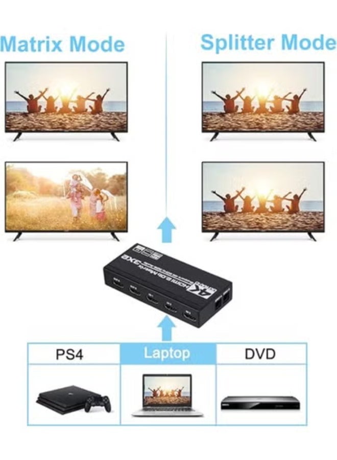HDMI 2.0 Matrix 3x2 Switch Splitter – 3 In 2 Out – 4K@60Hz HDR – EDID Extractor & Remote Control – Supports 3D, HDCP 2.2 - Image 3