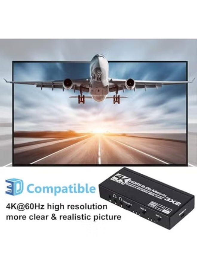 HDMI 2.0 Matrix 3x2 Switch Splitter – 3 In 2 Out – 4K@60Hz HDR – EDID Extractor & Remote Control – Supports 3D, HDCP 2.2 - Image 4