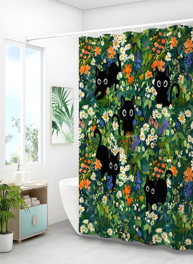 Stanoha Shower Curtain for Bathroom Stall Boho Modern Cute Aesthetic Decorative Girly Waterproof Unique Cats Flowers Girls Chic Print Design Teen Pretty Women Cortinas de Baño Bathtub 72 x72 Inch - Image 4