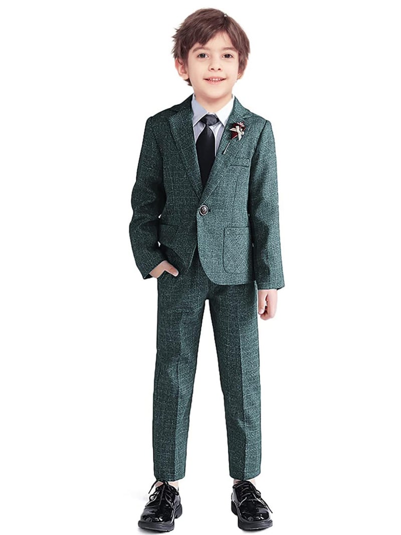 LOLANTA Kids Boys Plaid Suit Fashion Blazer Pants Set 2 Piece Formal Wear Outfit for WeddingGreen 56