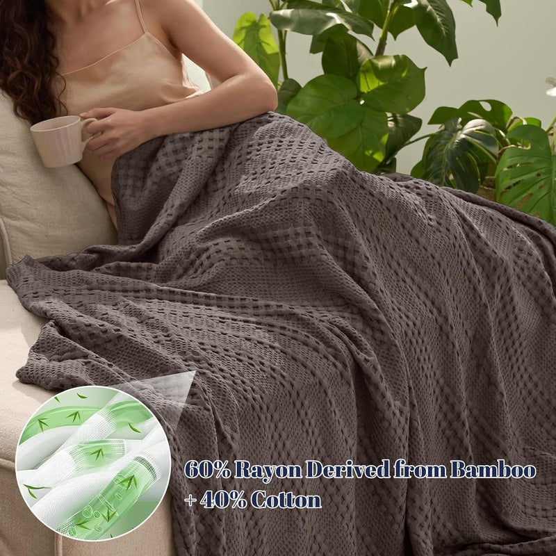 PHF Cooling Waffle Blanket Queen Size, Lightweight 60% Rayon Derived from Bamboo & 40% Cotton Breathable Blanket for Hot Sleepers, Soft and Luxury for Bed Couch and Sofa, 90"x90", Dark Grey - Image 2