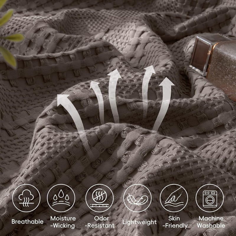 PHF Cooling Waffle Blanket Queen Size, Lightweight 60% Rayon Derived from Bamboo & 40% Cotton Breathable Blanket for Hot Sleepers, Soft and Luxury for Bed Couch and Sofa, 90"x90", Dark Grey - Image 5