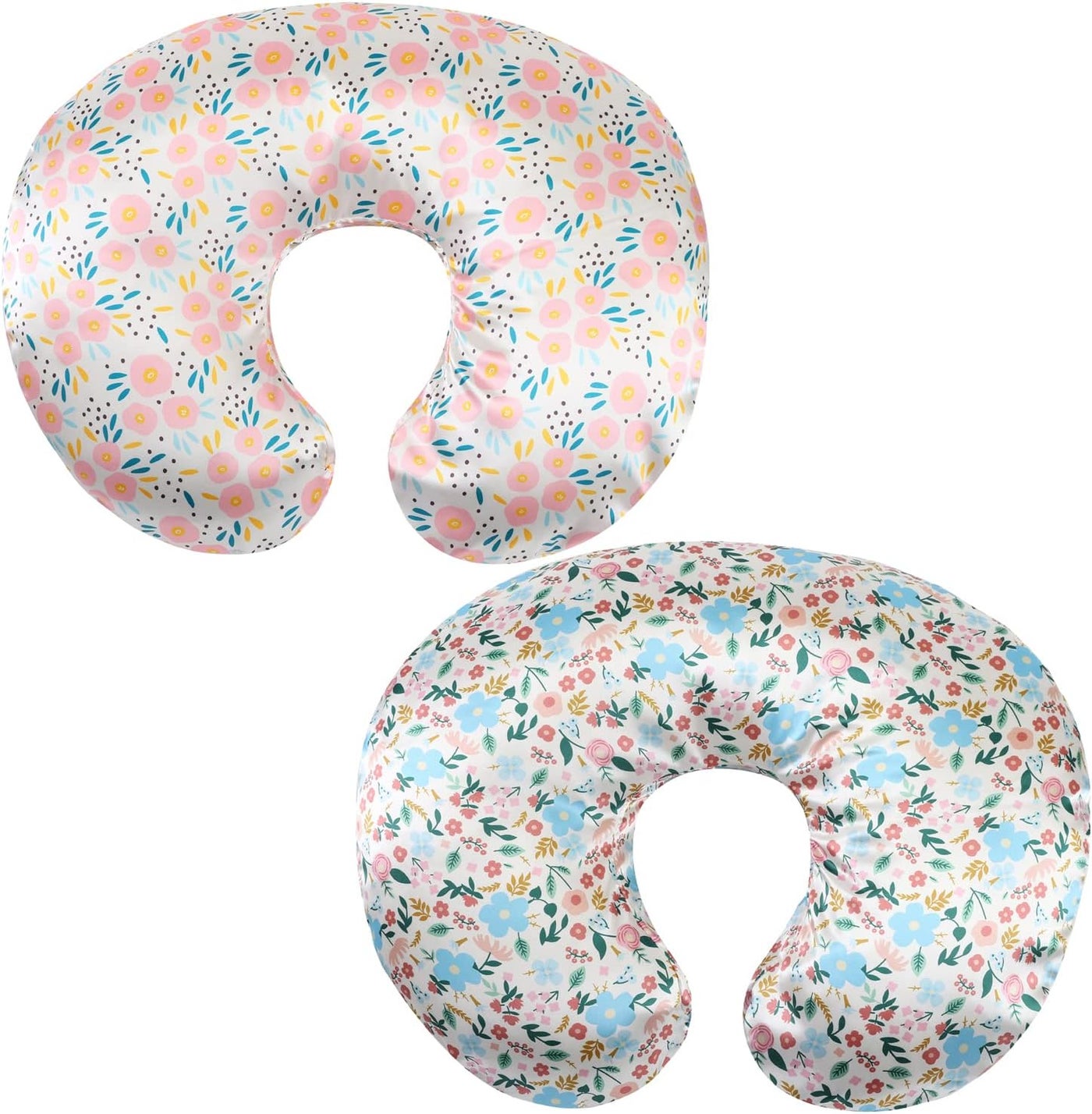 Tcmyyund Satin Nursing Pillow Cover Set 2 Pack Ultra Soft Silk Compatible with Boppy Pillow for Breastfeeding Pillow Protect for Baby Hair and Skin Floral Floral