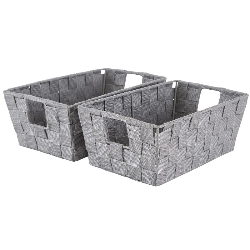 Simplify 2 Pack Small Woven Storage Shelf Basket | Organization | Bathroom | Accessories | Heather Grey - Image 1