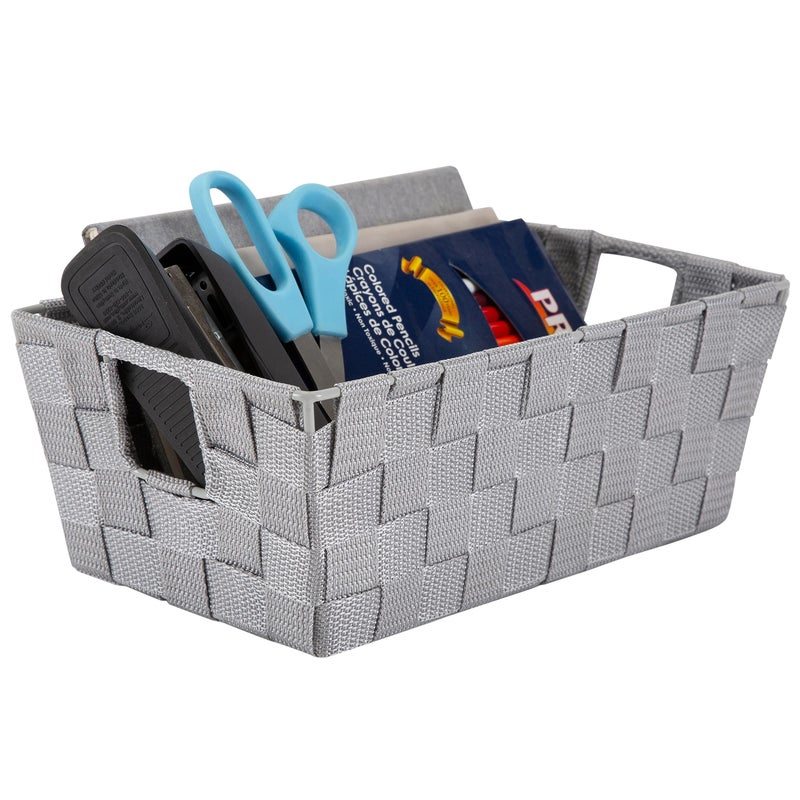 Simplify 2 Pack Small Woven Storage Shelf Basket | Organization | Bathroom | Accessories | Heather Grey - Image 2