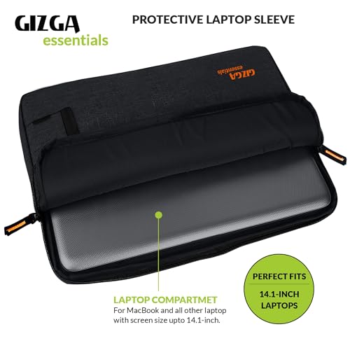 Gizga Essentials 14.1 Inch Laptop Sleeve Case Cover Pouch Bag with Front Pocket| Slim & Water-Resistant Nylon Fabric with Shockproof Foam Padding, Soft Lining & Premium Zipper Closure (Black) - Image 2