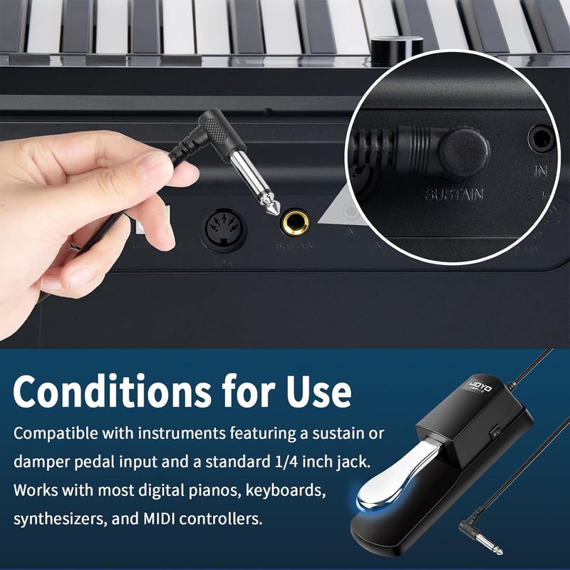 JOYO Sustain Pedal for Keyboard Piano Universal Metal Foot Controller with Polarity Switch 5ft Cable for Digital electric Piano MIDI Synthesizer (SP-10) - Image 2