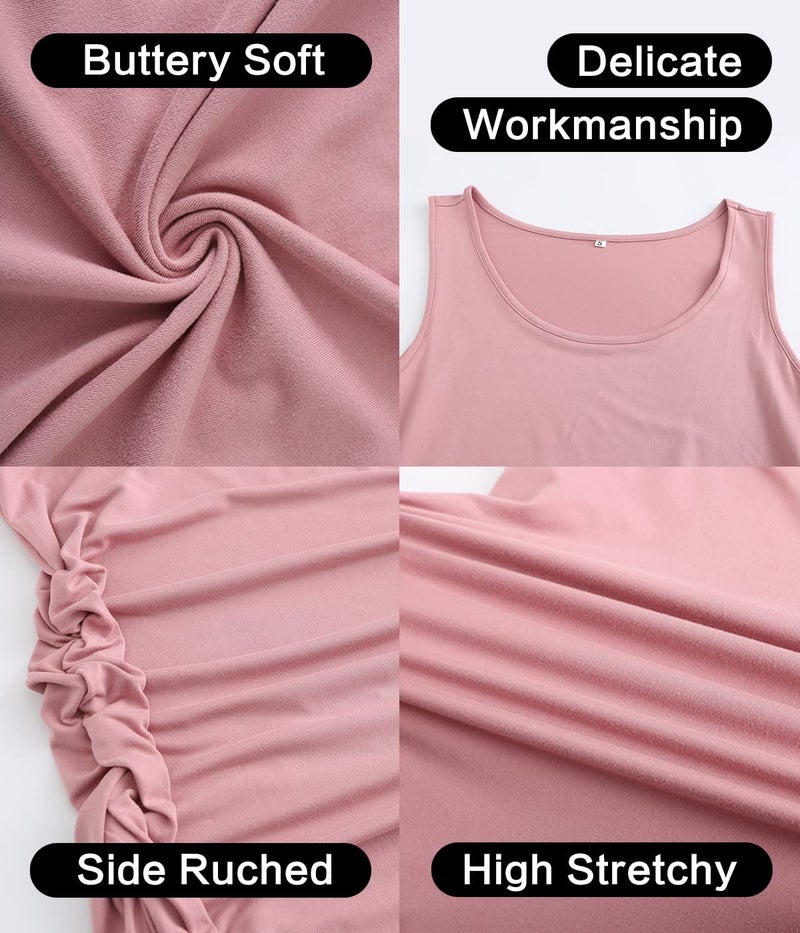 KUNINDOME Maternity Dresses, Sleeveless Tank Dresses Side Ruching Bodycon Dress, Dusty Pink, Large - Image 4