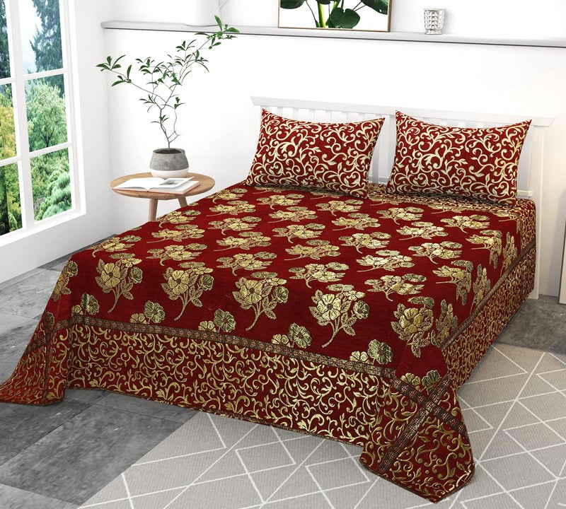 jayvaam Velvet Queen Size Bedsheet Set, 3 Piece Jaquard Weaved Long Life bedsheet with 2 Pillow Covers, Coffee Colour (Multicolor) - Image 1