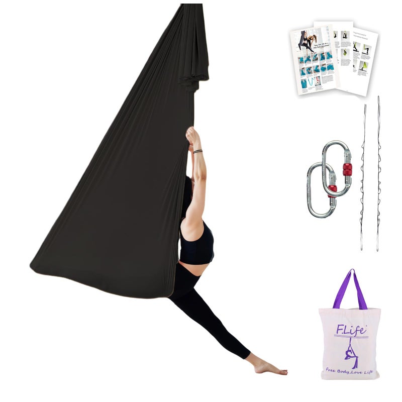 FLife Aerial Yoga Hammock 55 Yards Include Daisy ChainCarabiner and Pose Guide Black