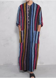 Sthxyfaith Mens Cotton Nightshirts, Long Sleeve Sleepwear Button Down Closure Comfy Nightgown with Pockets, Soft Loose Long Robe (Color : Style 3, Size : XXX-Large)  - Image 1