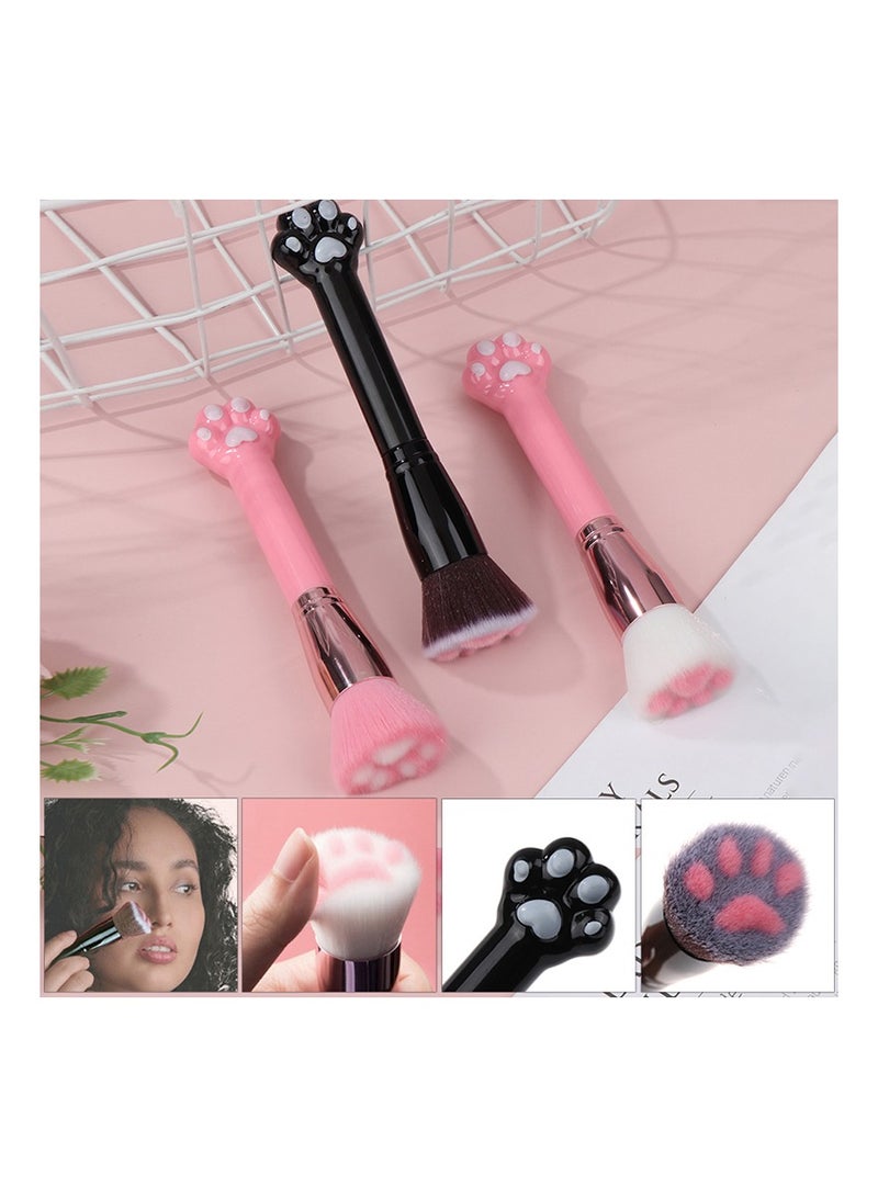 3 قطع فرش مكياج فرش تجميل مخلب قطة لطيف فرشاة أساس فرش بودرة فضفاضة فرش شعر ألياف مقبض بتش - Image 1