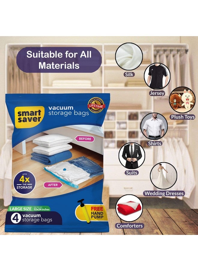 Smart Saver 4 Large Smart Saver Vacuum Bags for Travel, Space Saver Bags Compression Storage Bags for Clothes, Bedding, Pillows, Comforters, Blankets Storage Vacuum Sealer Bags for Clothes Storage, Vaccine Sealed Compression Airtight Reusable Packing Ziplock Bag with Travelling Hand Pump - Size-(60x80cm)  - Image 5