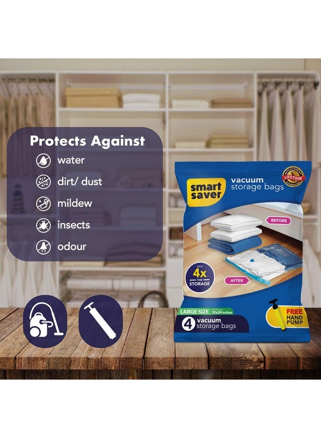 Smart Saver 4 Large Smart Saver Vacuum Bags for Travel, Space Saver Bags Compression Storage Bags for Clothes, Bedding, Pillows, Comforters, Blankets Storage Vacuum Sealer Bags for Clothes Storage, Vaccine Sealed Compression Airtight Reusable Packing Ziplock Bag with Travelling Hand Pump - Size-(60x80cm)  - Image 4