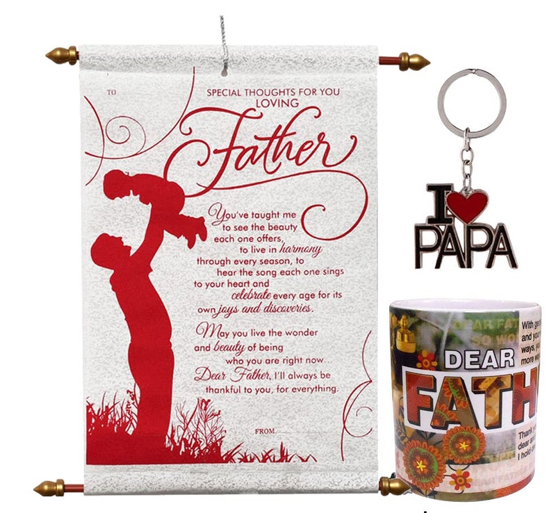 Natali Traders Gift for Father Combo of Coffee Mug with Scroll Card and I Love Papa Keychain Gift for Father on BirthdayAnniversary - Image 1