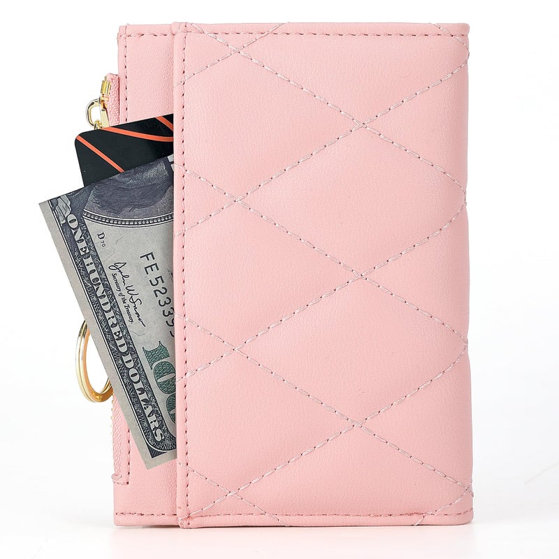 VODIU Womens Wallet Card Holder Slim Bifold Wallets for Women Pocket Wallet Lingge Quilted Coin Purse with ID Window Pink - Image 2