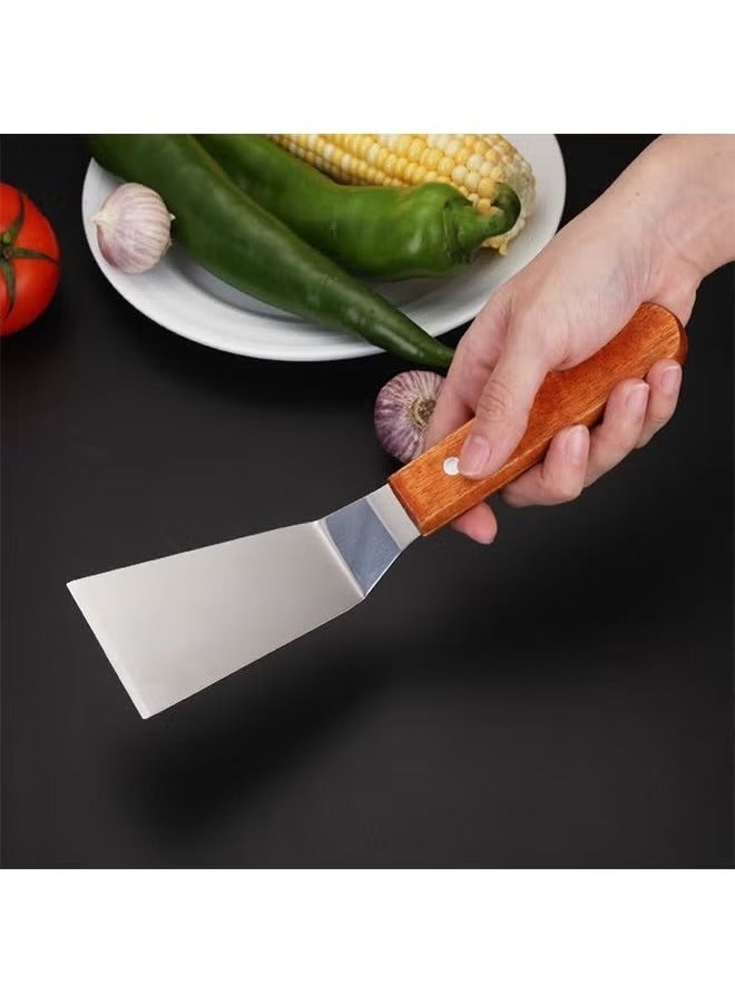 Unewshi 2PCS Kitchen utensils stainless steel metal spatula with wooden handle For stir-frying teppanyaki, barbecue, steak, pizza - Image 5