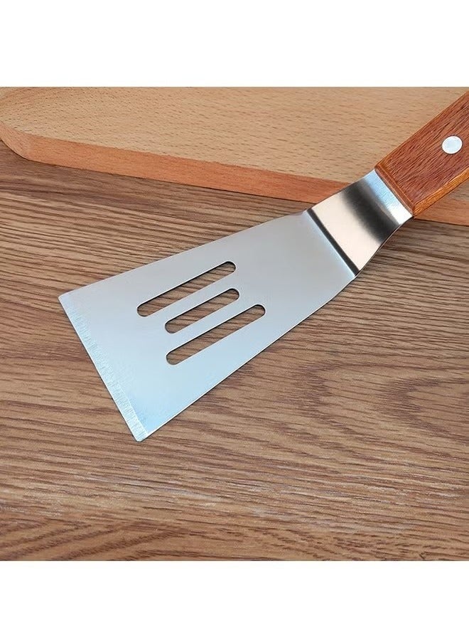 Unewshi 2PCS Kitchen utensils stainless steel metal spatula with wooden handle For stir-frying teppanyaki, barbecue, steak, pizza - Image 4