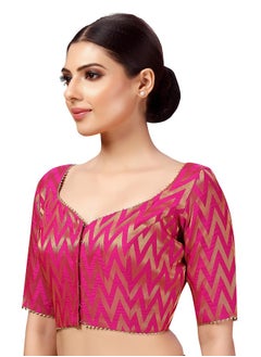 Studio Shringaar Studio Shringaar Women's Readymade Wave Design Banaras Brocade Saree Blouse with Elbow Length Sleeves (Pink,40)  - Image 4