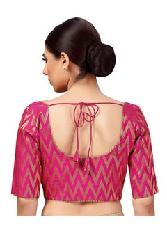 Studio Shringaar Studio Shringaar Women's Readymade Wave Design Banaras Brocade Saree Blouse with Elbow Length Sleeves (Pink,40)  - Image 2