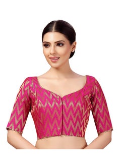 Studio Shringaar Studio Shringaar Women's Readymade Wave Design Banaras Brocade Saree Blouse with Elbow Length Sleeves (Pink,40)  - Image 1