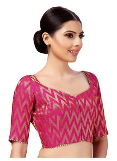 Studio Shringaar Studio Shringaar Women's Readymade Wave Design Banaras Brocade Saree Blouse with Elbow Length Sleeves (Pink,40)  - Image 5