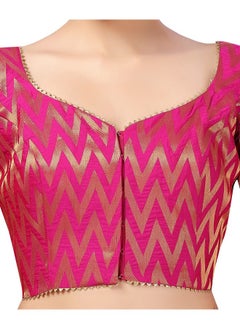 Studio Shringaar Studio Shringaar Women's Readymade Wave Design Banaras Brocade Saree Blouse with Elbow Length Sleeves (Pink,40)  - Image 3