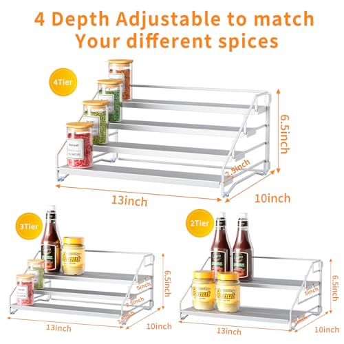RCHYFEED 4 Tier Spice Rack Organizer, Spice Organization for Cabinet,Pantry, Countertop,Tiered Spice Rack Easy Visibility,Depth Expandable Seasoning Shelf for Kitchen Cabinet Organizer,Silver - Image 4