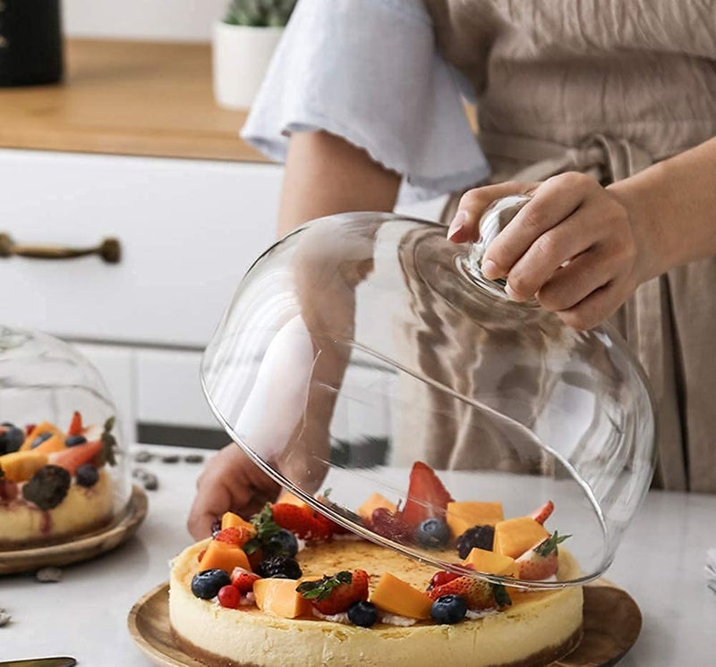 LOMESH Cake Stand with Acrylic LidWood Cake Stand Cake Display Server with dome Tray for Cake pizza Dessert Bread Serving Pastry Tray Platter Use as Salad Punch Bowl - Image 5