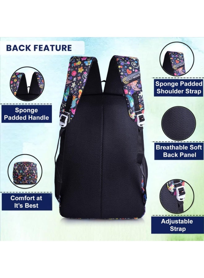 هاف مون Half Moon Spring 35L School Bags For Boys/School Bag For Girls | 4 Compartment Backpack For Men & Women | Water Resistant | 5 Zips Stylish And Trendy College Bag For Unisex (Black) - Image 3