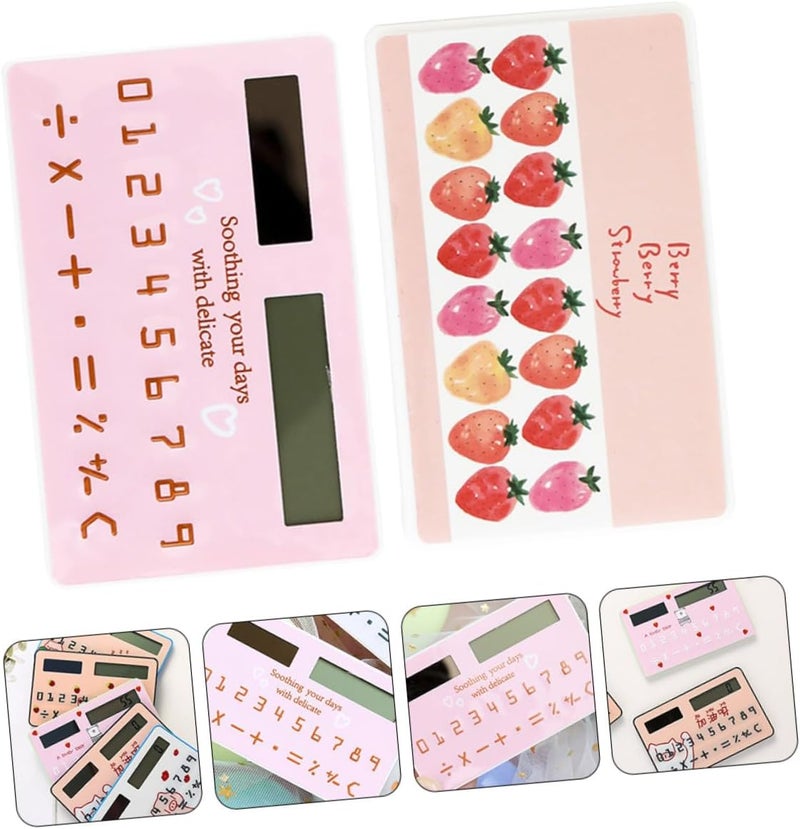 2Pcs Ultra-Thin Solar Energy Pocket Calculator Set, Mini Solar-Powered Calculating Tool for Students and Office Use, Compact Card-Format Calculator with Random Designs - Image 5