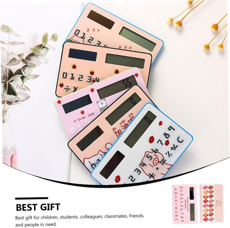 2Pcs Ultra-Thin Solar Energy Pocket Calculator Set, Mini Solar-Powered Calculating Tool for Students and Office Use, Compact Card-Format Calculator with Random Designs - Image 4