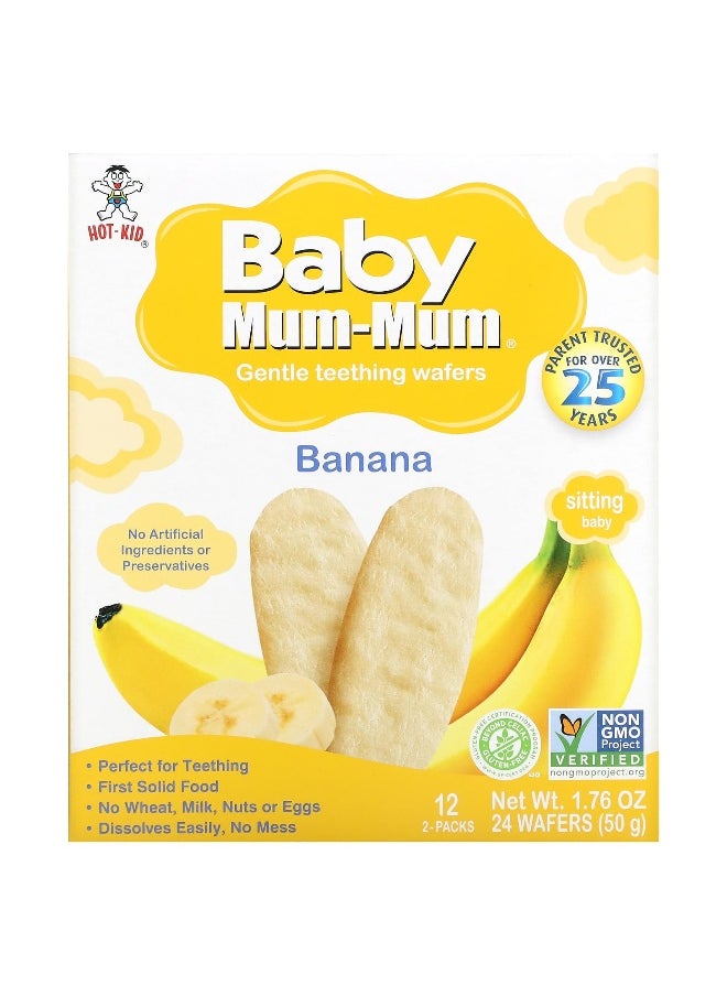 HOT-KID Hot Kid, Baby Mum-Mum, Gentle Teething Wafers, Banana, 12 Packs, 2 Wafers Each  - Image 1
