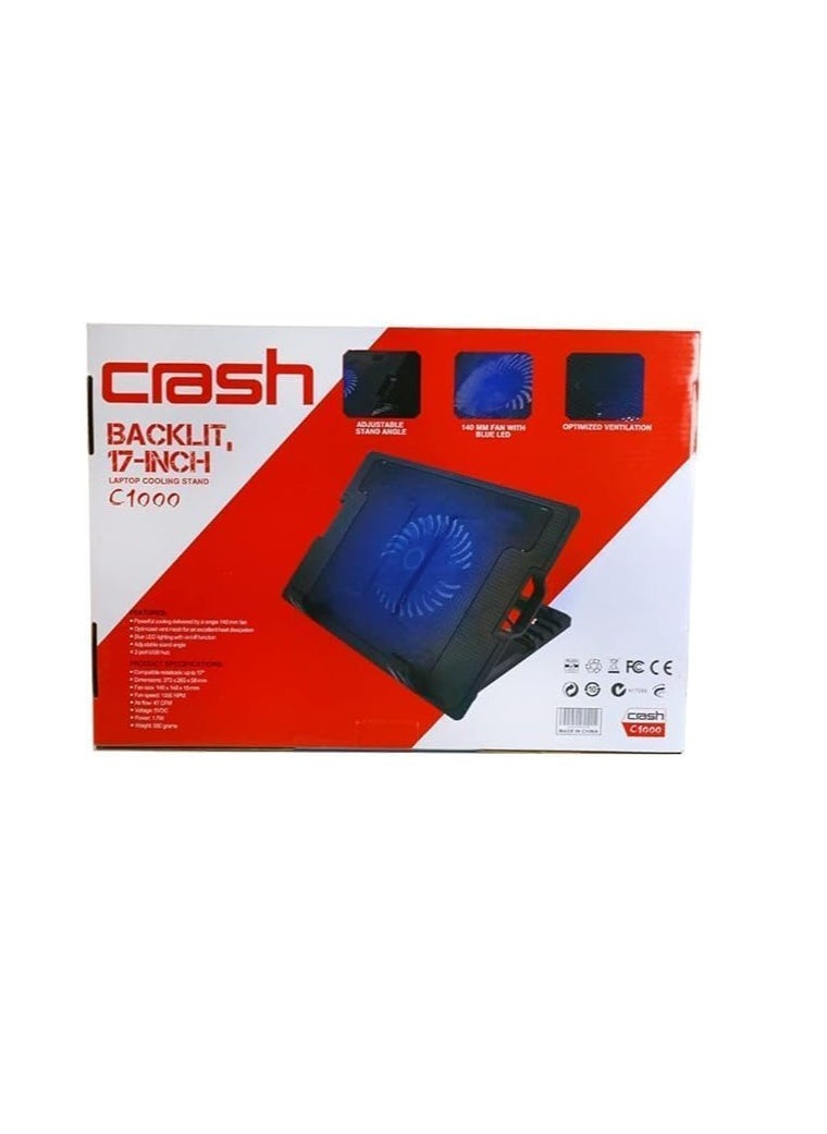 Generic C1000 Laptop Cooling Table - 17 Inch - Heavy Duty, High Performance Fan with 2 USB Ports - Unique Design with LED Lighting - Adjustable Base (Red)  - Image 4