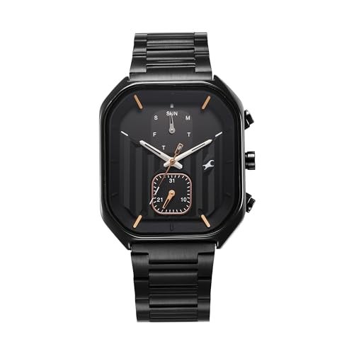 Fastrack Fleek Quartz Multifunction Black Dial Black Stainless Steel Strap Watch for Guys - NT3270NM01 - Image 1