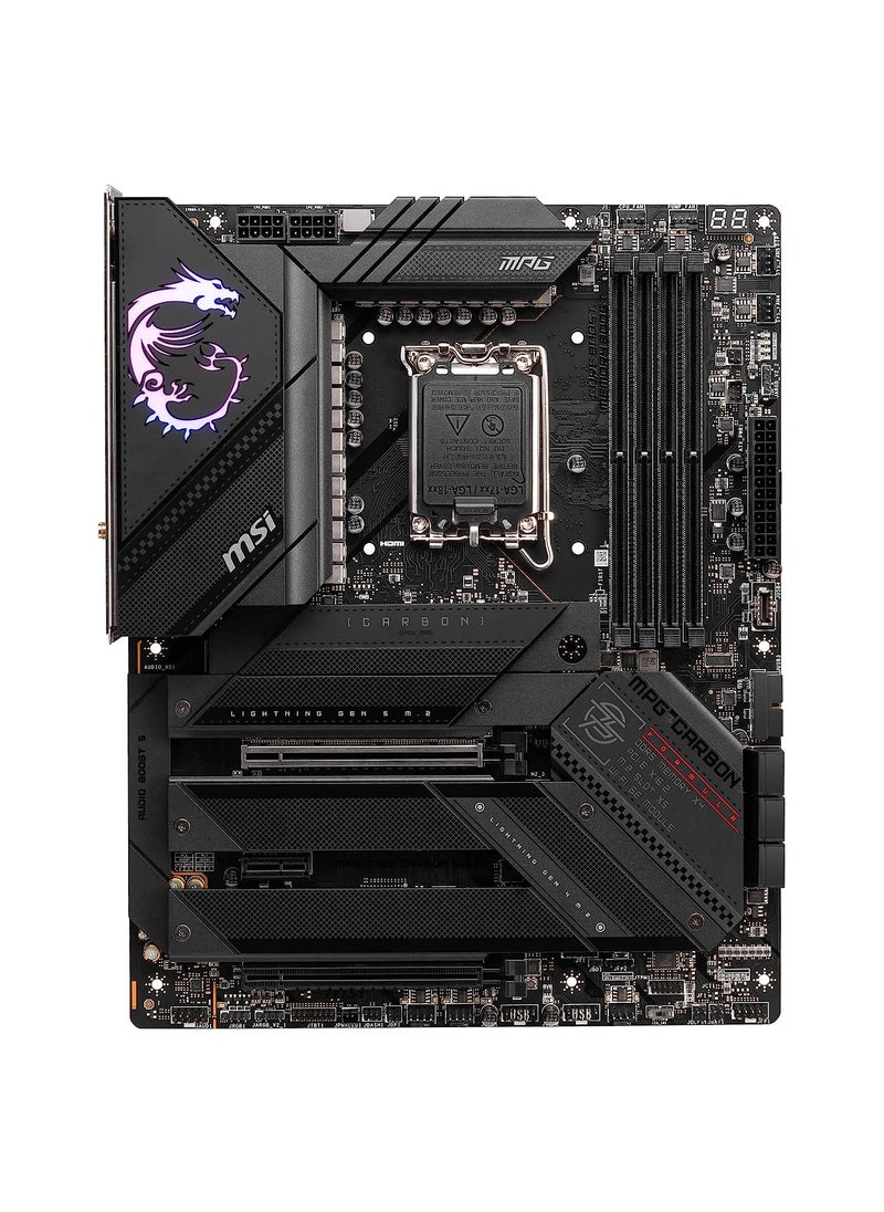 اللوحة الأم للألعاب MPG Z790 Carbon WiFi (تدعم معالجات Intel من الجيل 12/13، LGA 1700، DDR5، PCIe 5.0، M.2، 2.5 جيجابت في الثانية LAN، USB 3.2 Gen2، Wi-Fi 6E، ATX)