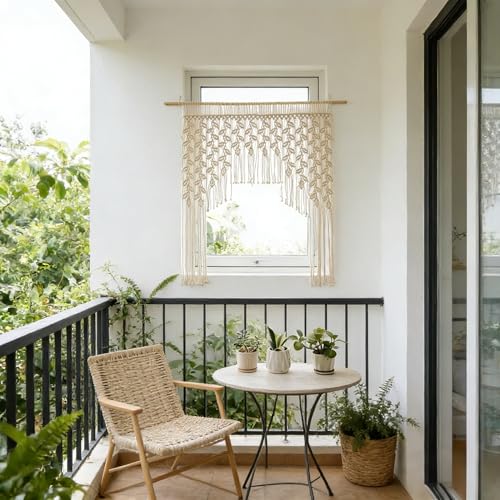 M MANUAL Macrame Valance Curtain 33.4x43.3Inch Farmhouse Boho Curtains Lvory Color Leaf Tassels Macramé Wall Curtain Macrame Wall Hanging Wall Decor Boho Wedding Arch - Image 4