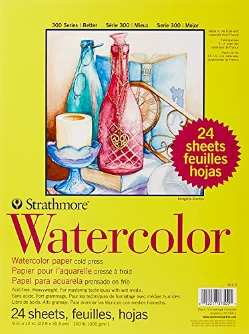 Strathmore 300 Series Watercolor Paper Pad, 9x12 inches, 24 Sheets (140lb/300g) - Artist Paper for Adults and Students - Watercolors, Mixed Media, Markers and Art Journaling - Image 1