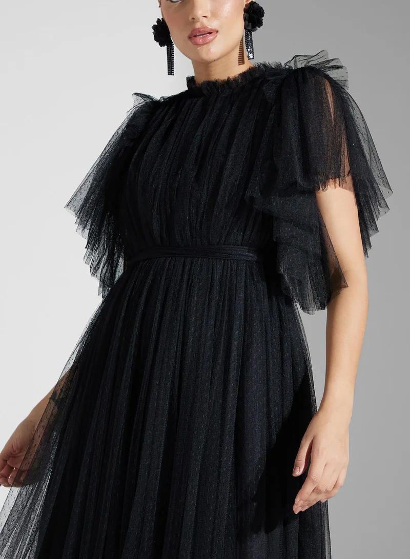 Iyra Tulle Ruffle Midi Dress