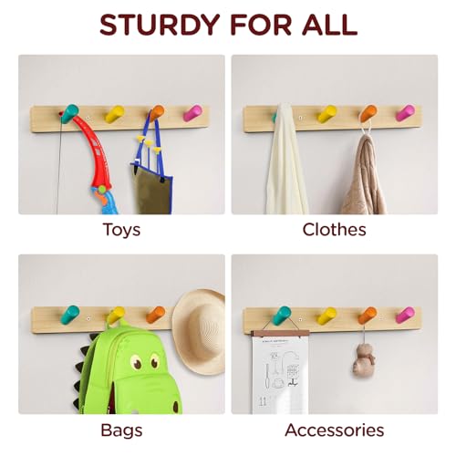 Monläurd® 100% Birch Solid Wood Wall-Mounted Coat Rack for Kids – Child-Safe Hook Hanger for Jackets, Hats, Backpacks, Towels & Keys – Ideal for Entryway, Bedroom, Playroom, or Bathroom - Image 5