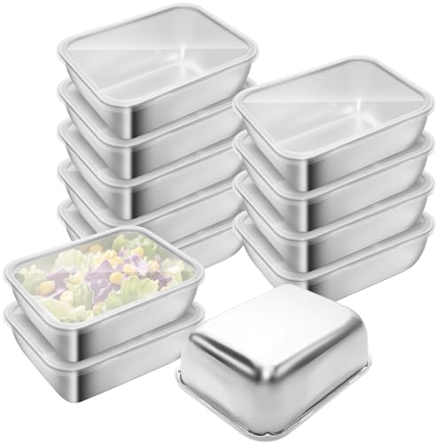 Ayzylpth 12 Pcs Airtight Stainless Steel Food Storage Containers with Lids, 25 Oz (5.3x4.15x2 Inch), Oven, Microwave & Dishwasher Safe, BPA-Free, Leak-Resistant, Stackable Meal Prep Containers Set - Image 1