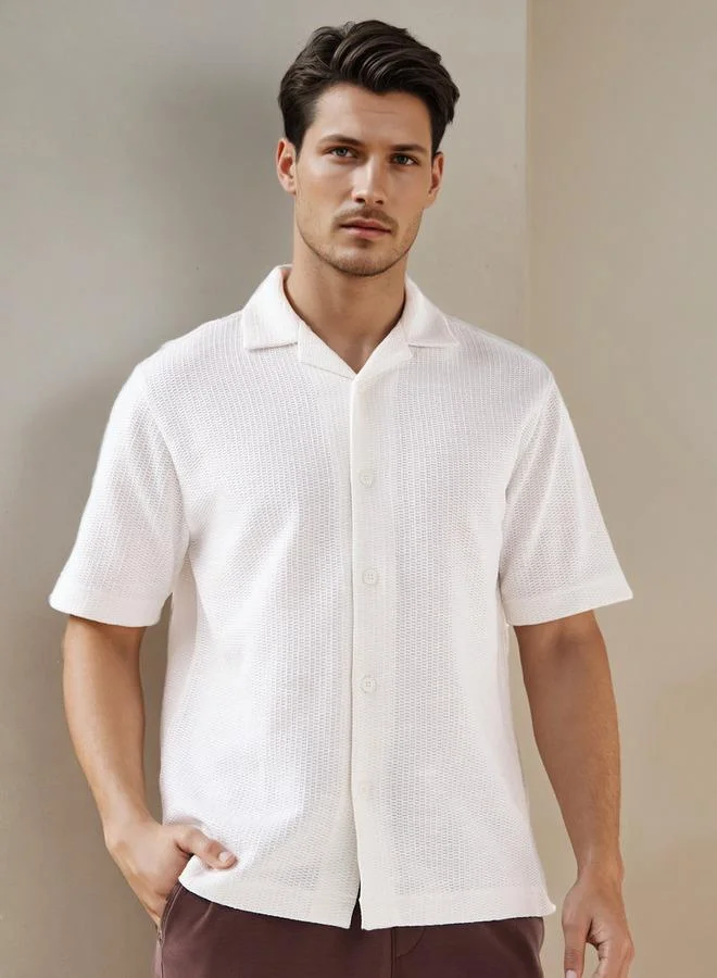 Iconic Iconic Regular Fit Honeycomb Textured Resort Shirt