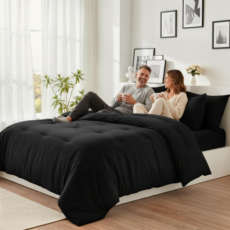 Easthome King Size Comforter Set 7 Pieces - Soft Bed in a Bag King Bed Set Black, Cozy Lightweight Bedding Sets with All Season Comforter, Flat Sheet, Fitted Sheet, 2 Pillowcases & 2 Shams - Image 3