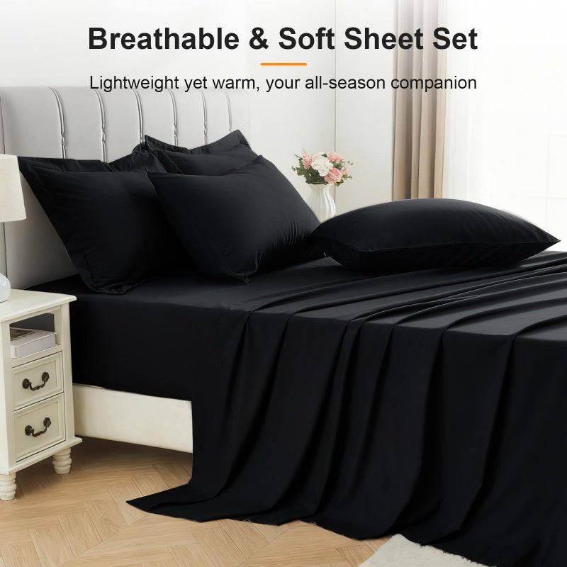 Easthome King Size Comforter Set 7 Pieces - Soft Bed in a Bag King Bed Set Black, Cozy Lightweight Bedding Sets with All Season Comforter, Flat Sheet, Fitted Sheet, 2 Pillowcases & 2 Shams - Image 5